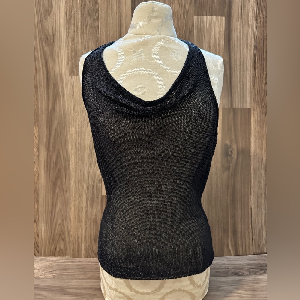Zara Mesh Sheer Sexy Black Backless Cowl Neck Knit Textured Halter Button Top S